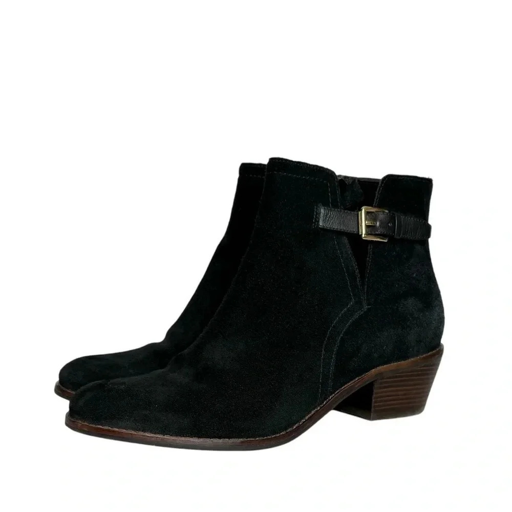 Cole Haan Willette II Bootie Size 7.5 Suede Buckles Lateral Zippers Black EUC - Picture 6 of 8